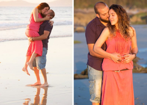 pareja en la playa bes&aacute;ndose